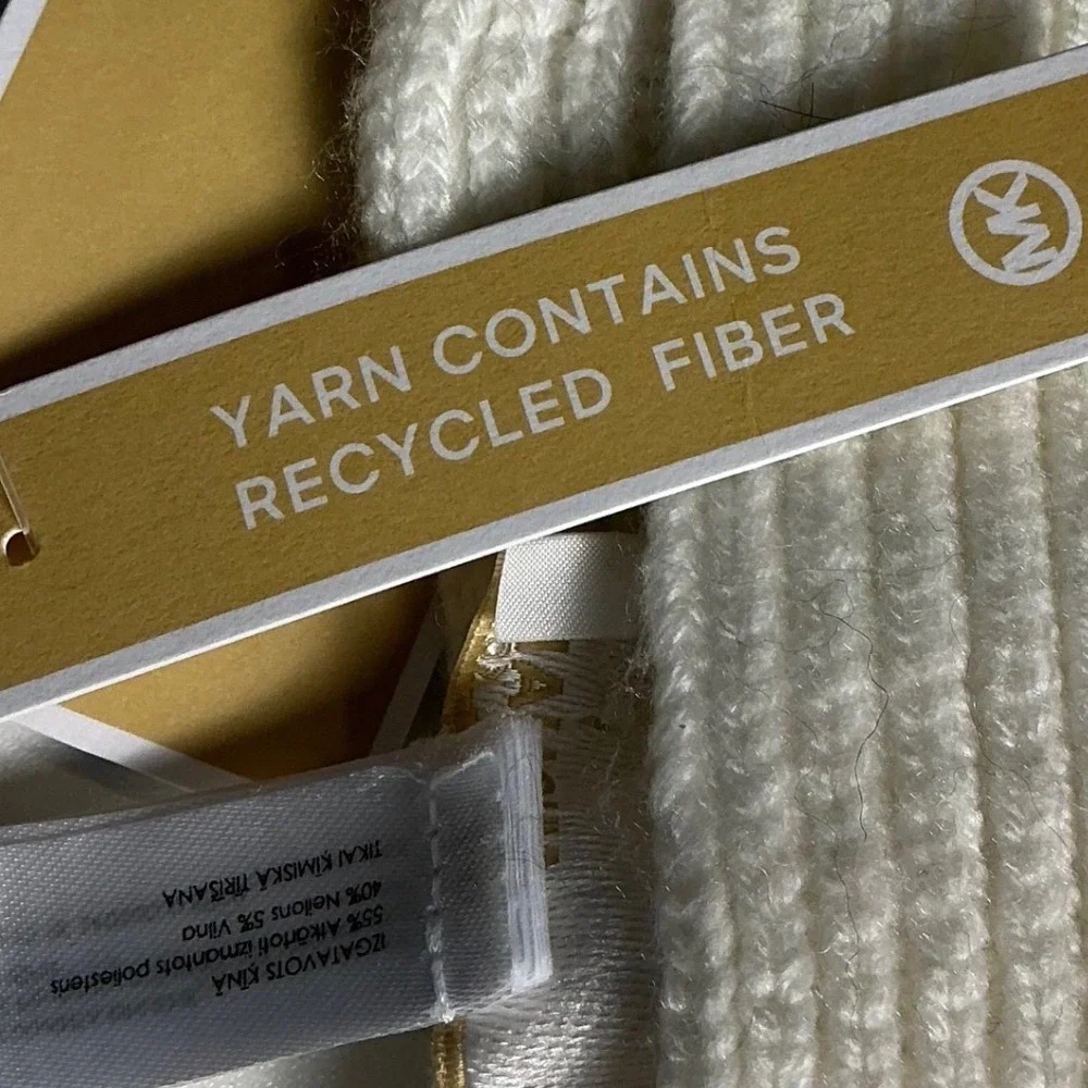 Michael Kors Cream Knit Scarf with Gold Logo Detail - One Size
